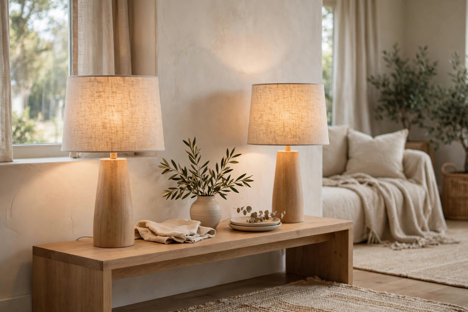 pair of linen table lamps